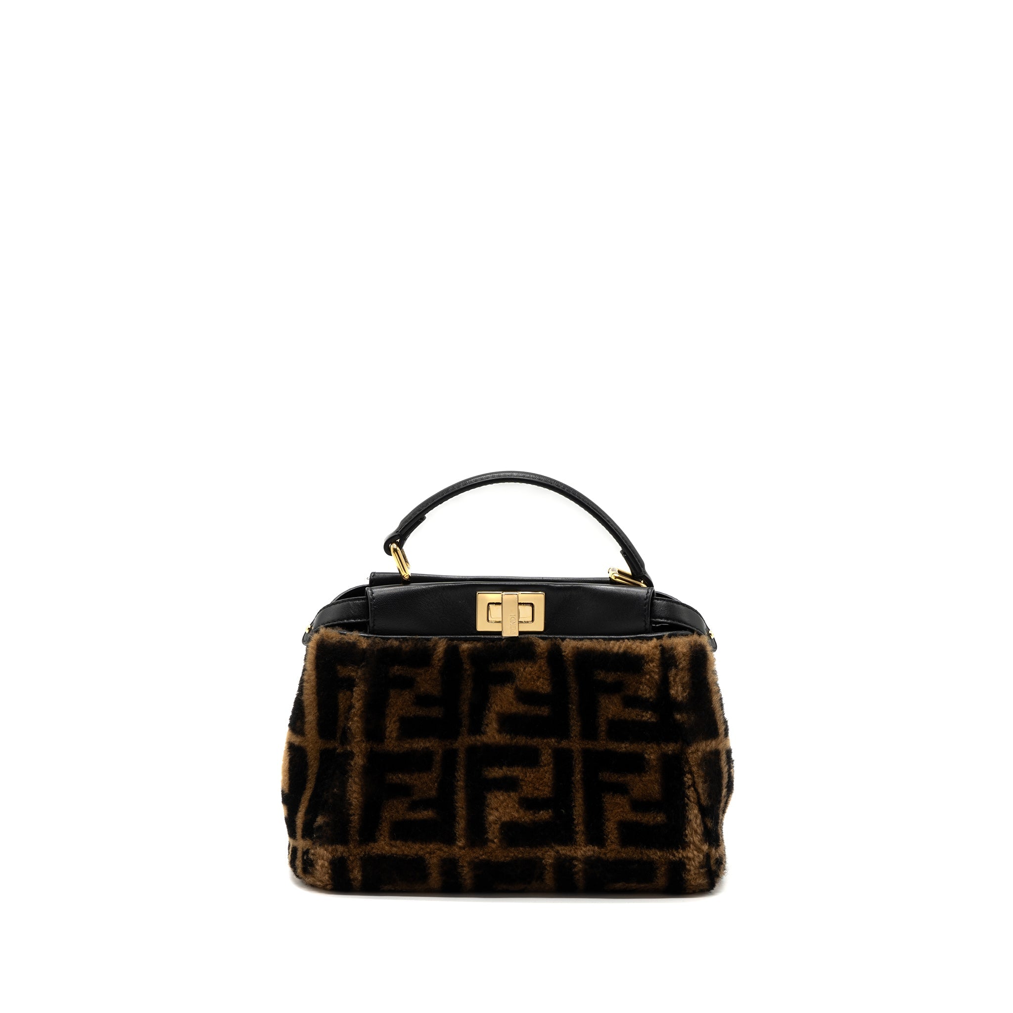 FENDI MINI PEEKABOO SHEARLING BROWN/ BLACK GHW