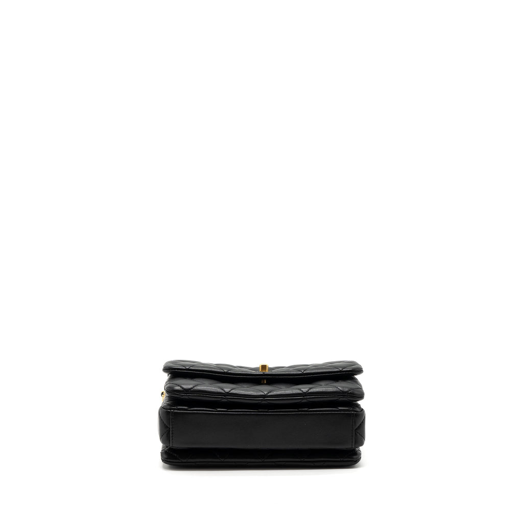CHANEL 22A BUTTON ON CHAIN FLAP SHOULDER BAG LAMBSKIN BLACK BRUSHED GHW(MICROCHIP)