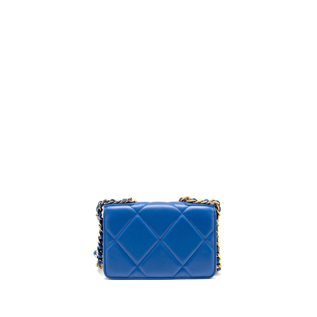 CHANEL 19 WALLET ON CHAIN LAMBSKIN BLUE MULTICOLOUR HARDWARE