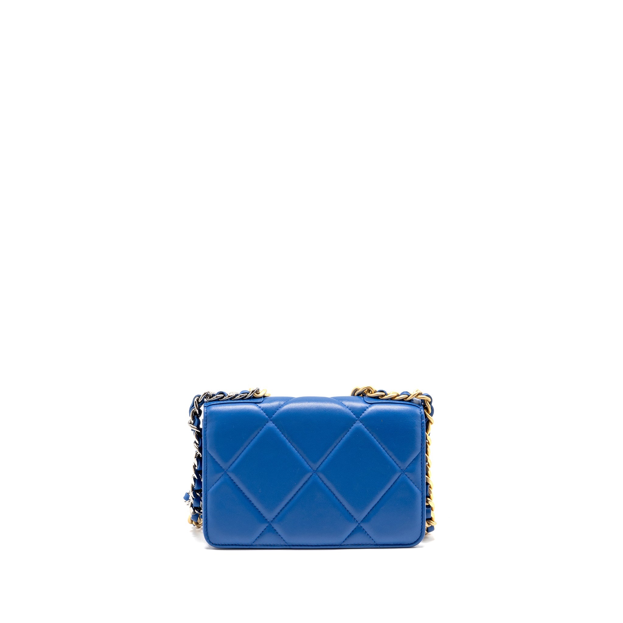 CHANEL 19 WALLET ON CHAIN LAMBSKIN BLUE MULTICOLOUR HARDWARE