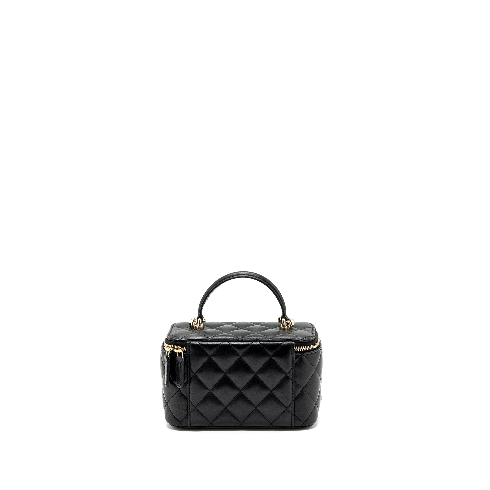 CHANEL TOP HANDLE LONG VANITY WITH CHAIN LAMBSKIN BLACK LGHW(MICROCHIP)