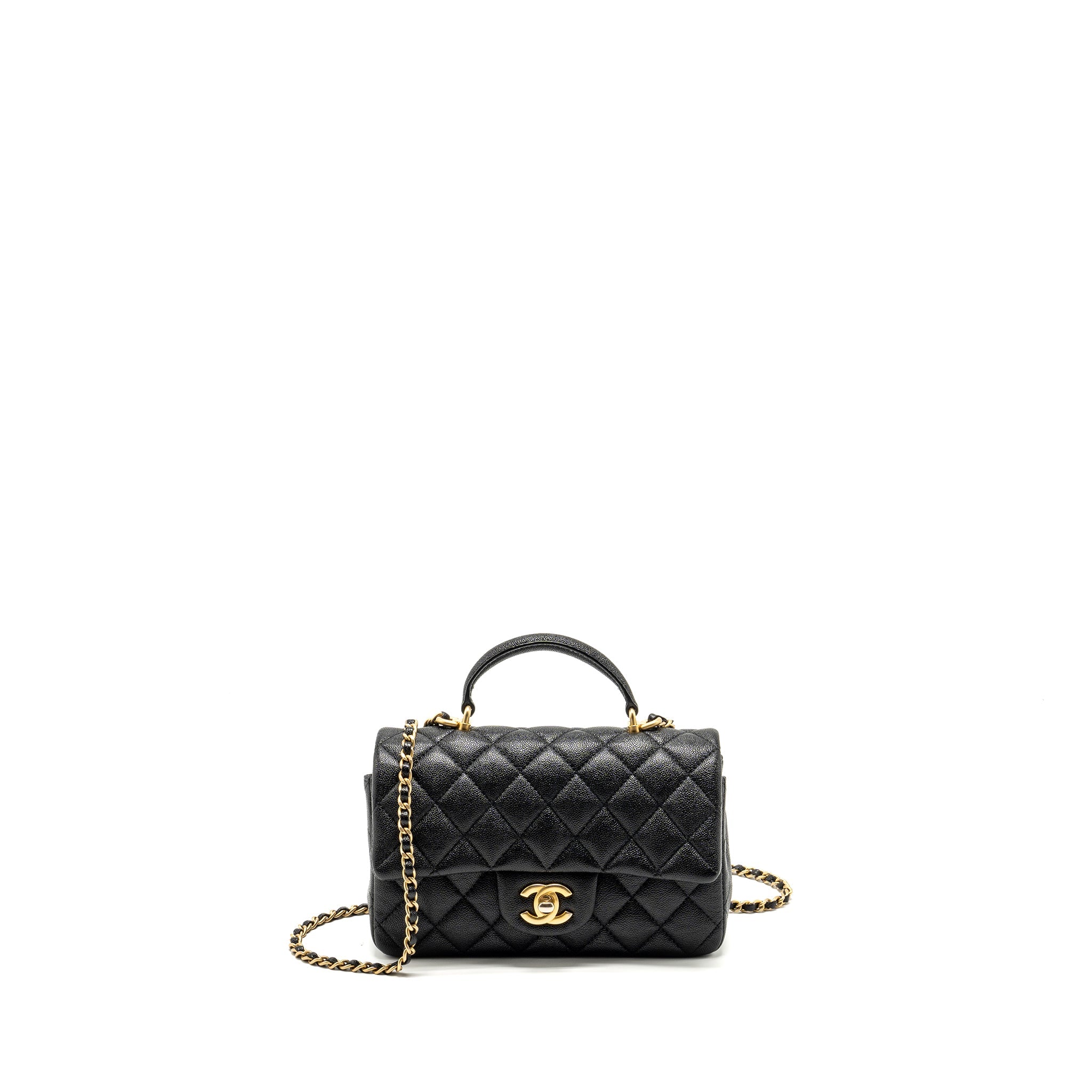 CHANEL TOP HANDLE MINI RECTANGULAR FLAP BAG CAVIAR BLACK GHW