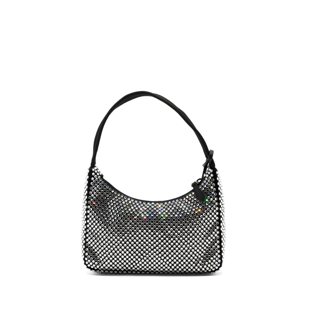 PRADA REEDITION 2000 MINI BAG SATIN WITH CRYSTAL BLACK SHW