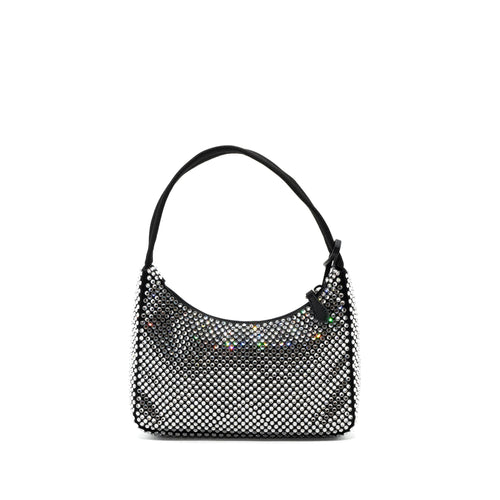 PRADA REEDITION 2000 MINI BAG SATIN WITH CRYSTAL BLACK SHW