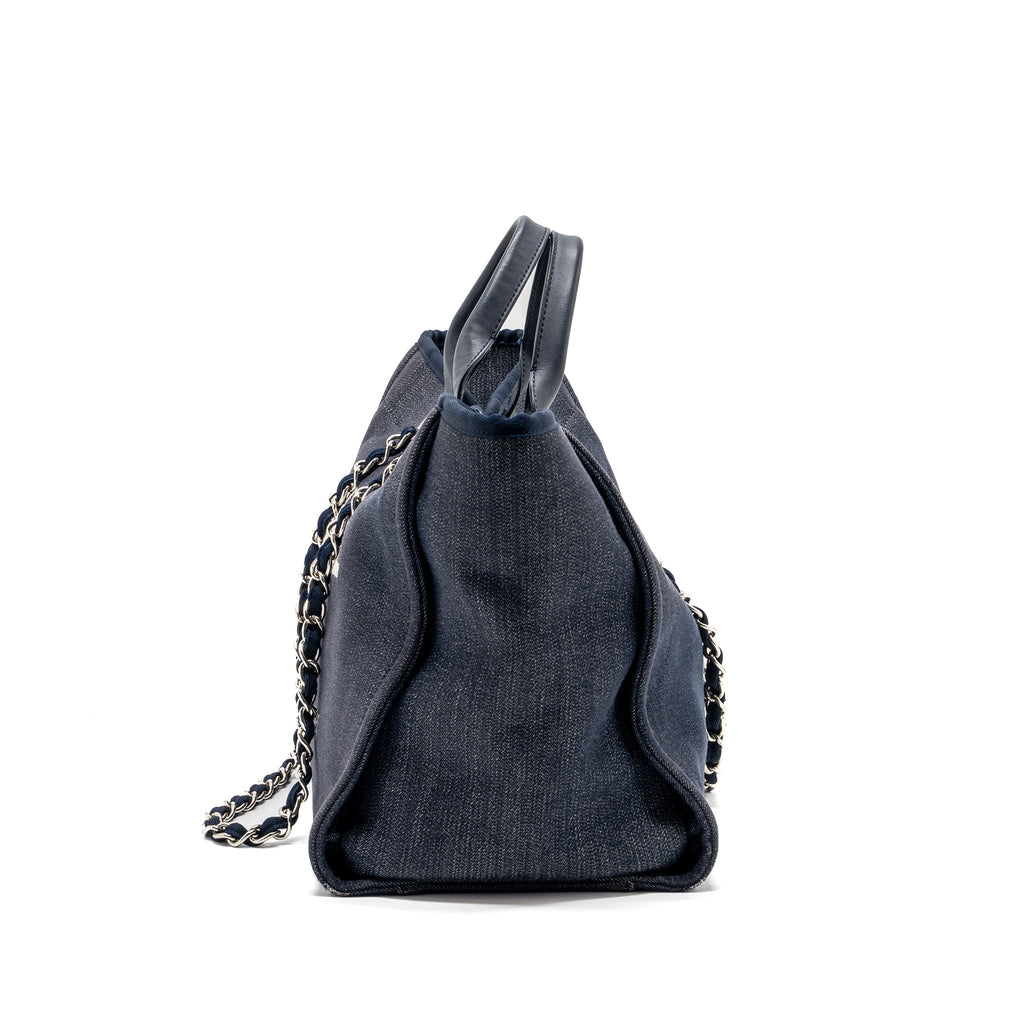 CHANEL DEAUVILLE TOTE BAG CANVAS BLUE DENIM SHW