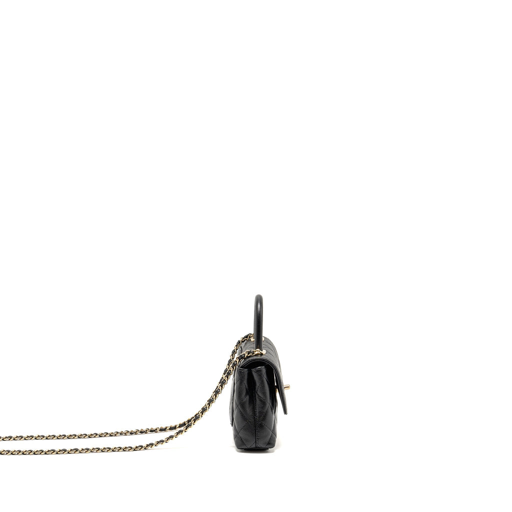 CHANEL COCO HANDLE CLUTCH WITH CHAIN CAVIAR BLACK LGHW (MICROCHIP)