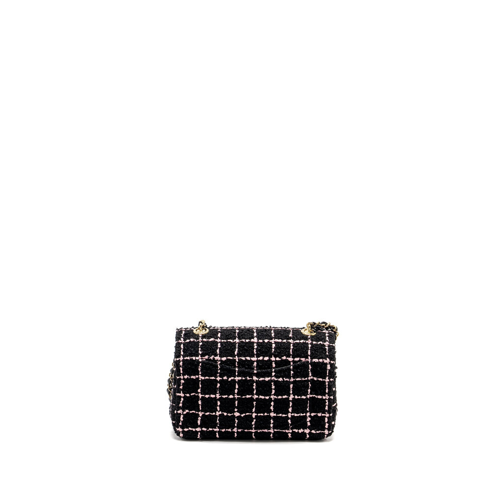 CHANEL 23K FLOWER BOMB MINI RECTANGULAR FLAP BAG TWEED BLACK / PINK LGHW (MICROCHIP)