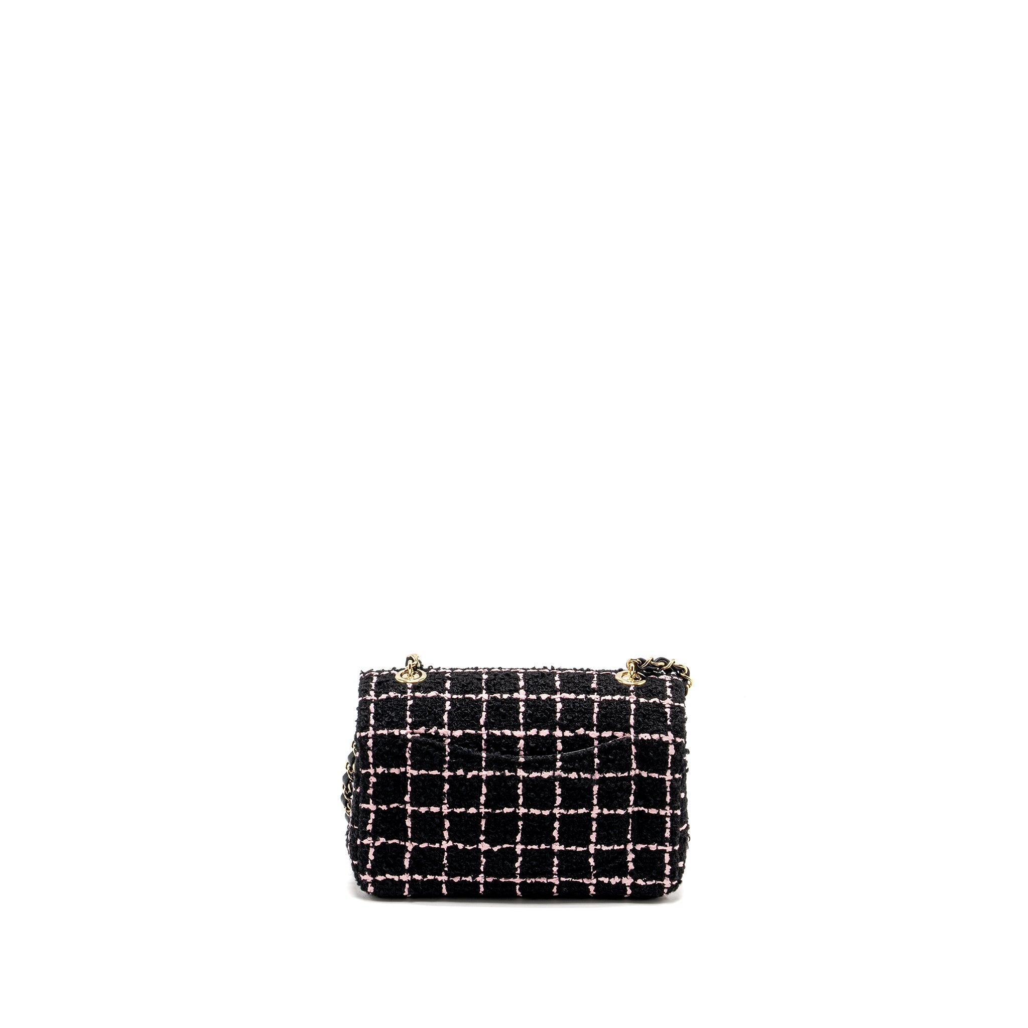 CHANEL 23K FLOWER BOMB MINI RECTANGULAR FLAP BAG TWEED BLACK / PINK LGHW (MICROCHIP)