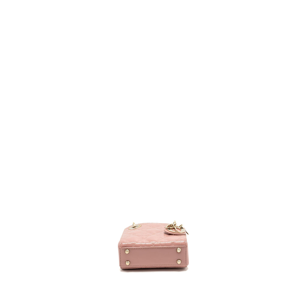 DIOR MICRO LADY DIOR PATENT LEATHER DARK PINK LGHW
