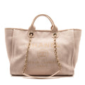 CHANEL LARGE DEAUVILLE TOTE SHOPPING BAG CANVAS/CALFSKIN LIGHT PINK LGHW
