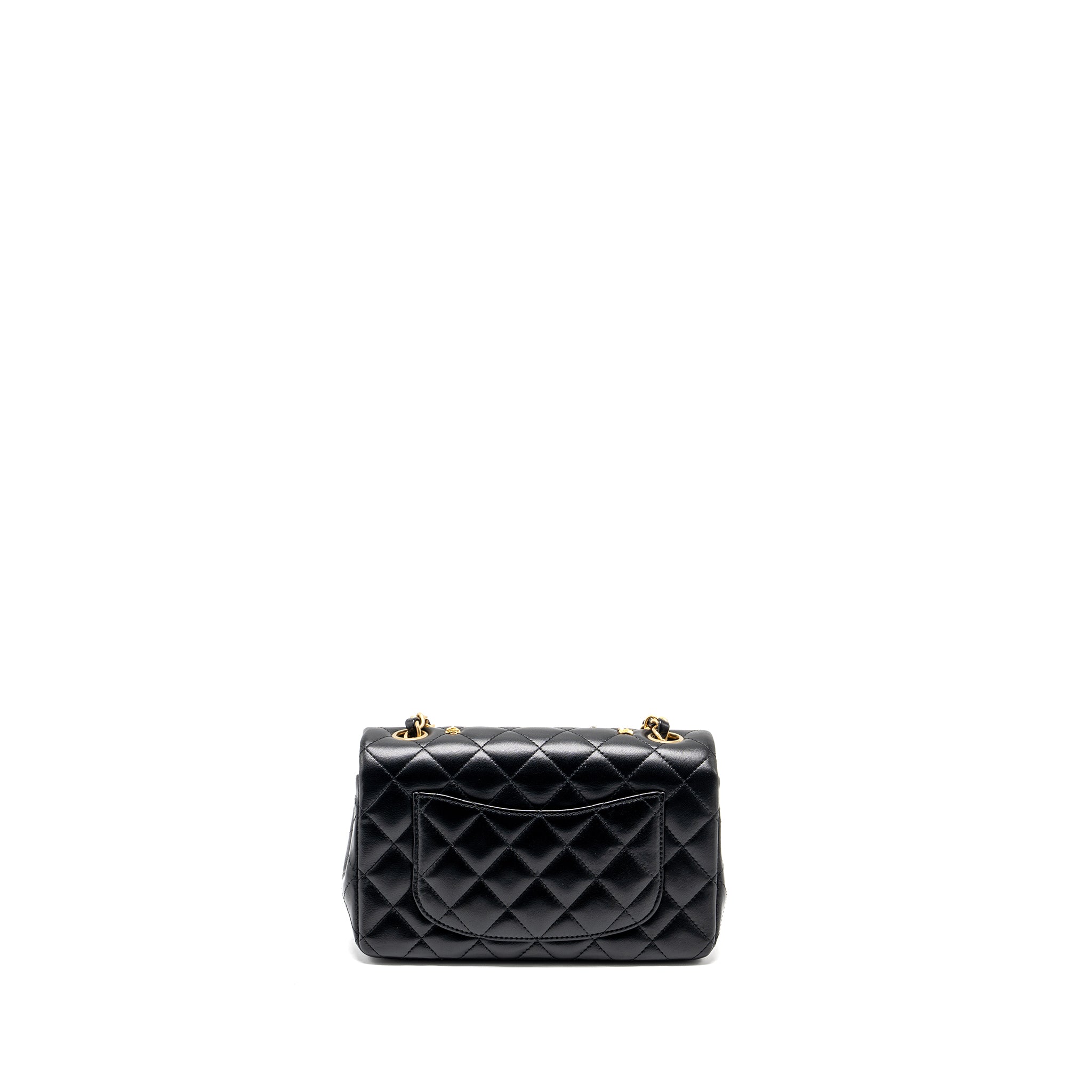 CHANEL MINI RECTANGULAR FLAP BAG CHARMS LIMITED EDITION LAMBSKIN BLACK SILVER/GOLD HARDWARE