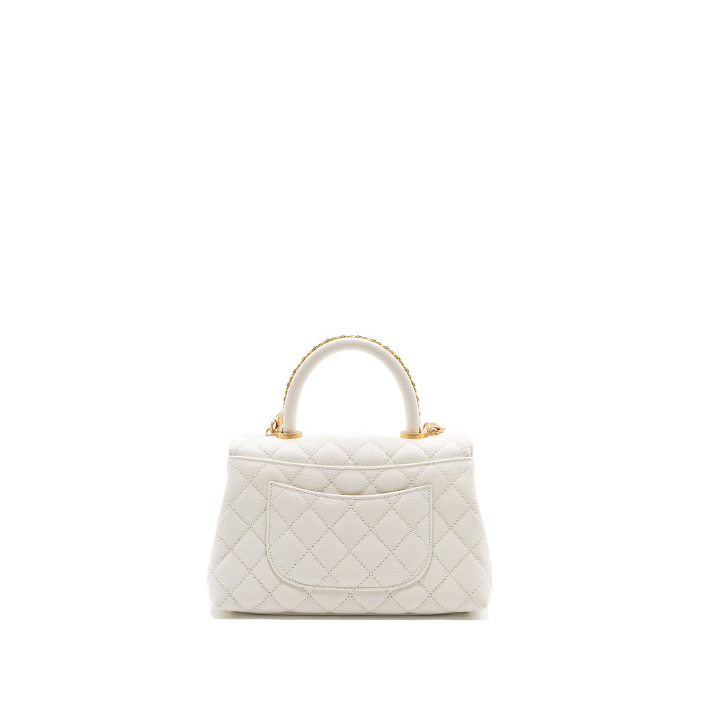 CHANEL 23P DETAILED TOP HANDLE SMALL COCO HANDLE CAVIAR WHITE GHW (MICROCHIP )