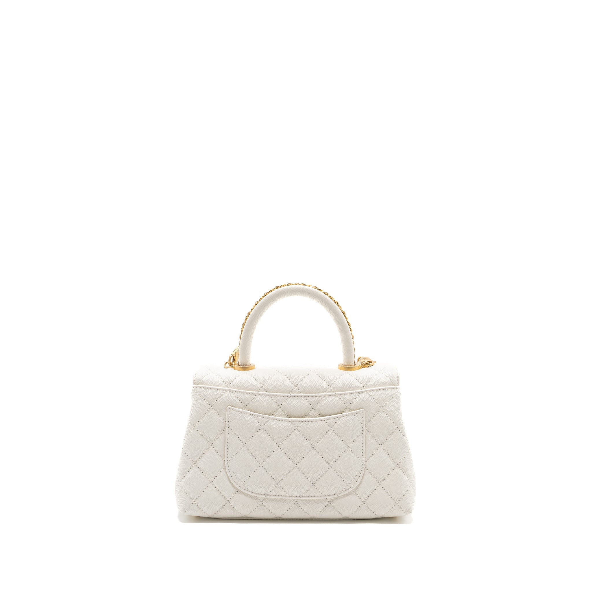 CHANEL 23P DETAILED TOP HANDLE SMALL COCO HANDLE CAVIAR WHITE GHW (MICROCHIP )