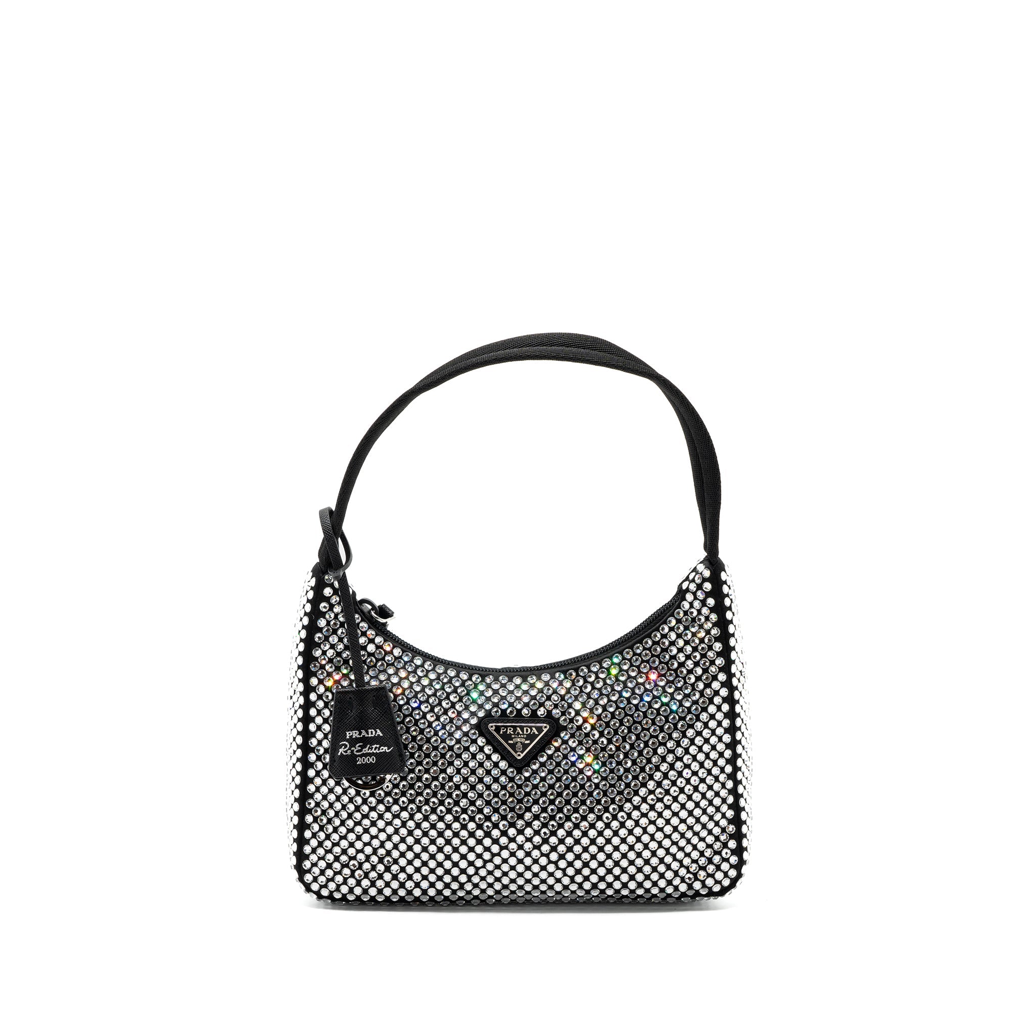 PRADA REEDITION 2000 MINI BAG SATIN WITH CRYSTAL BLACK SHW