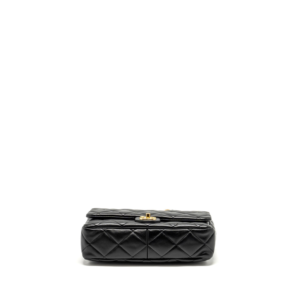 CHANEL GIANT CHAIN QUILTED LARGE FLAP BAG LAMBSKIN BLACK GHW (MICROCHIP)