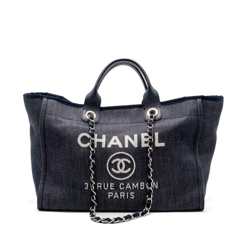 CHANEL DEAUVILLE TOTE BAG CANVAS BLUE DENIM SHW