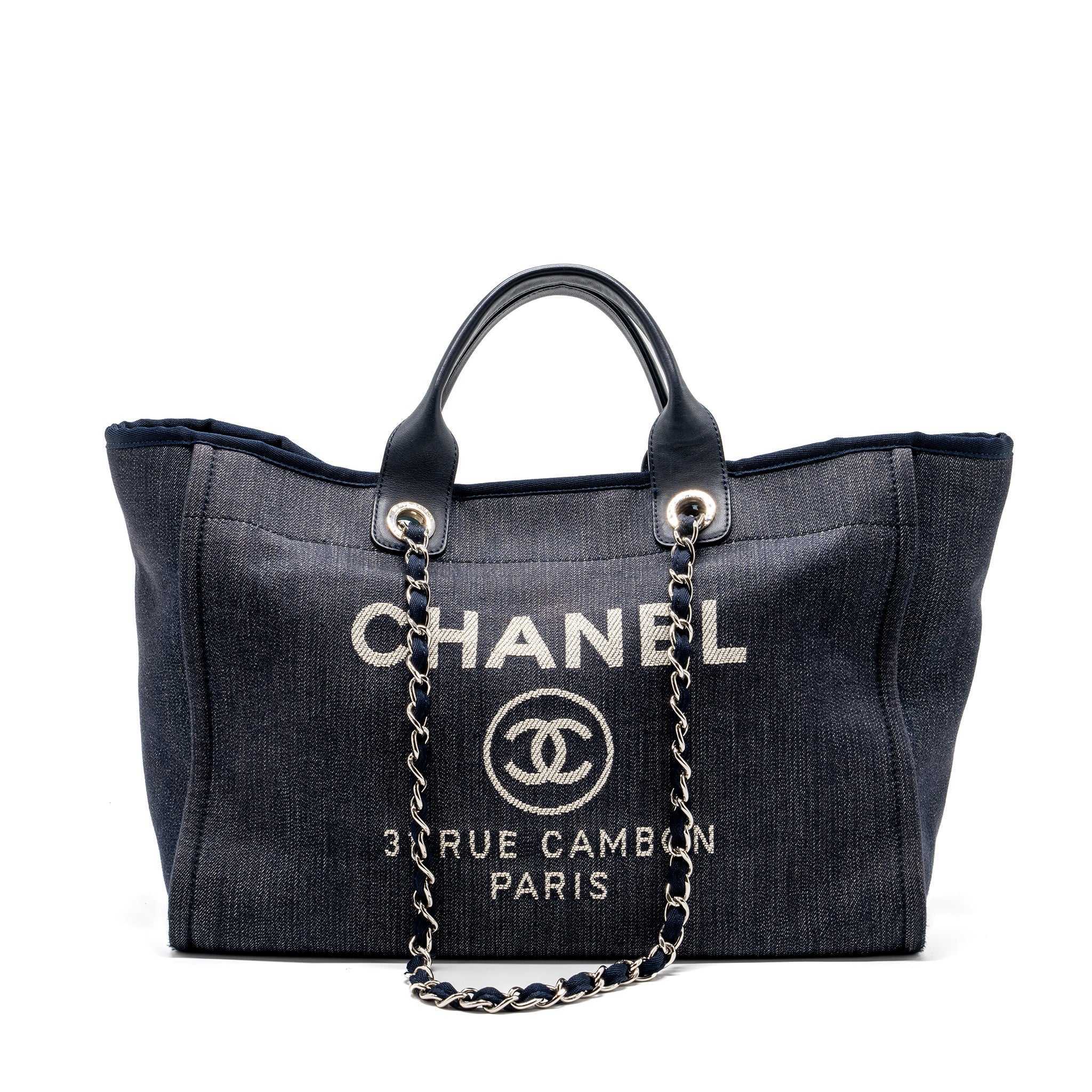 CHANEL DEAUVILLE TOTE BAG CANVAS BLUE DENIM SHW