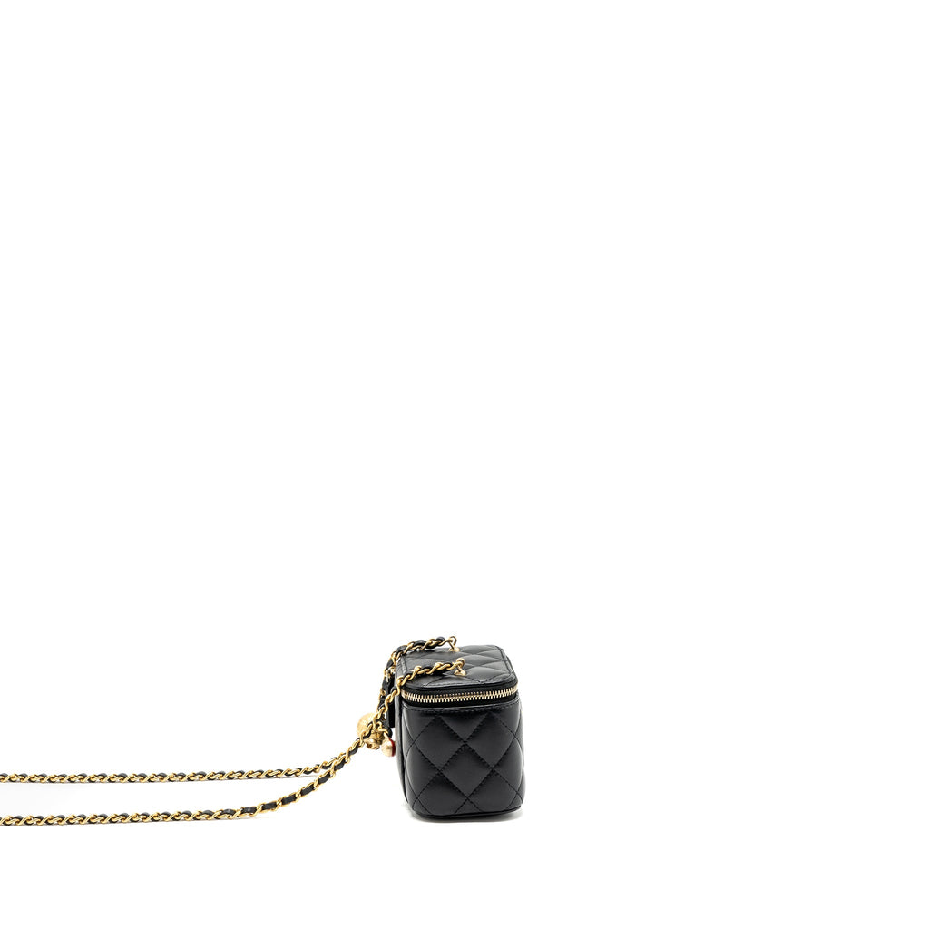 CHANEL PEARL CRUSH MINI VANITY CASE LAMBSKIN BLACK GHW (MICROCHIP)