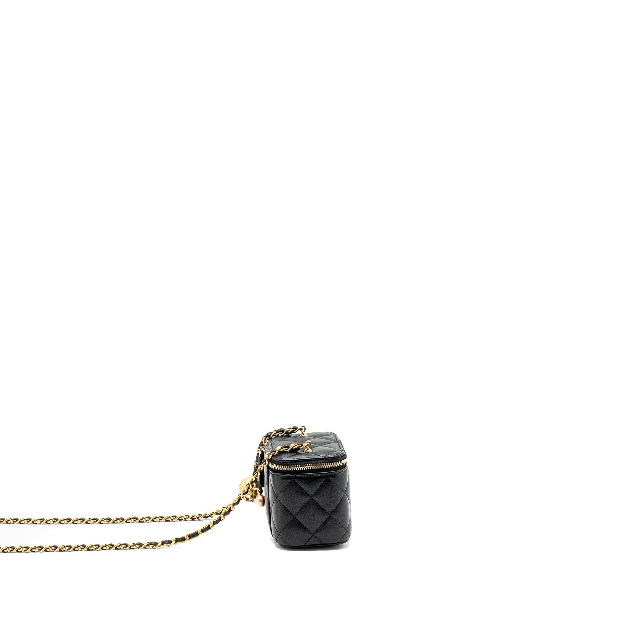 CHANEL PEARL CRUSH MINI VANITY CASE LAMBSKIN BLACK GHW (MICROCHIP)