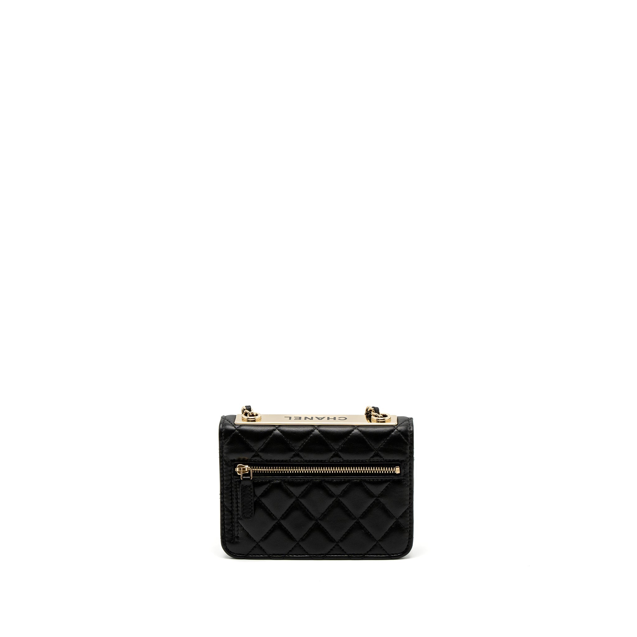CHANEL MINI TRENDY CC WALLET ON CHAIN LAMBSKIN BLACK LGHW (MICROCHIP)