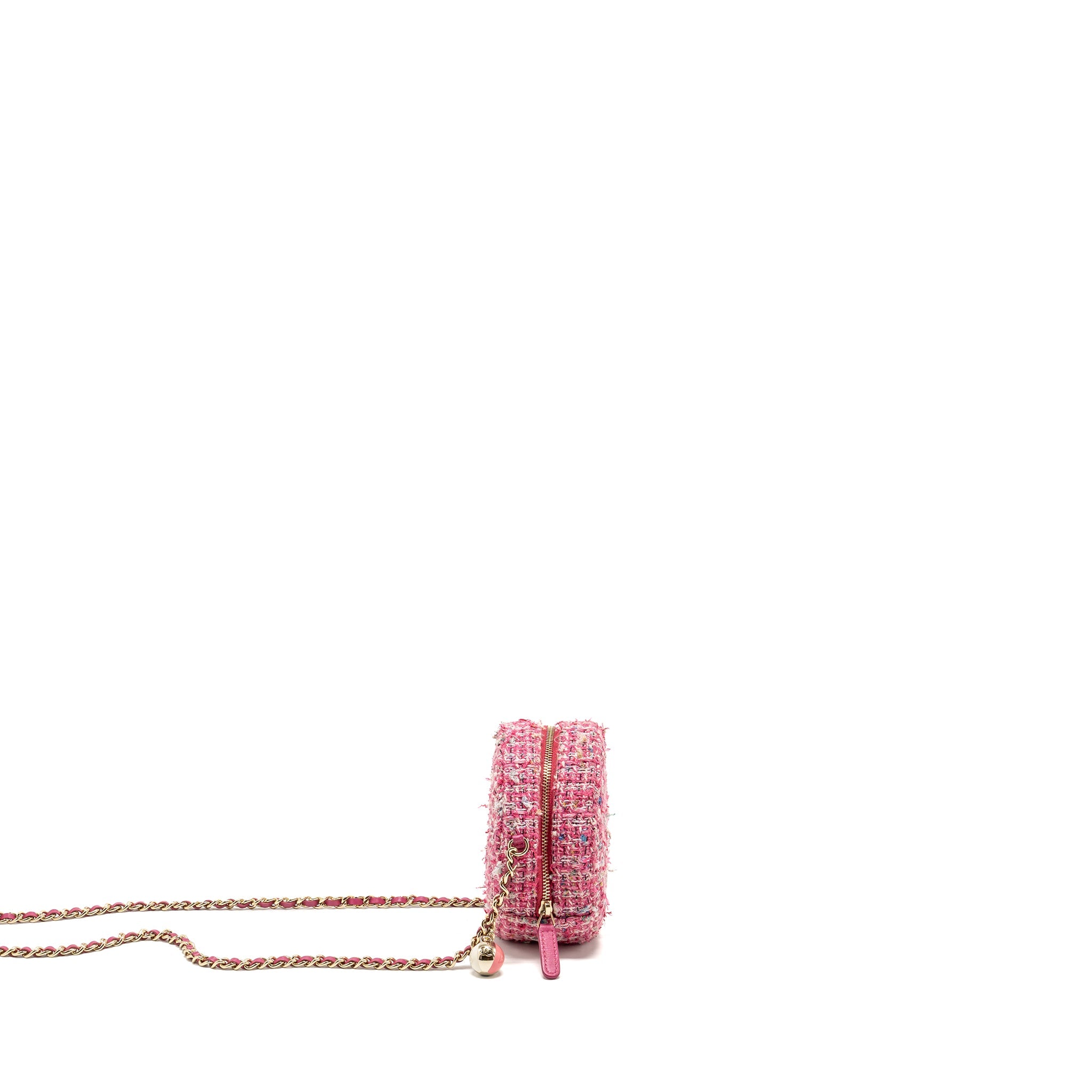 CHANEL ROUND CLUTCH WITH CHAIN TWEED PINK/MULTICOLOUR LGHW