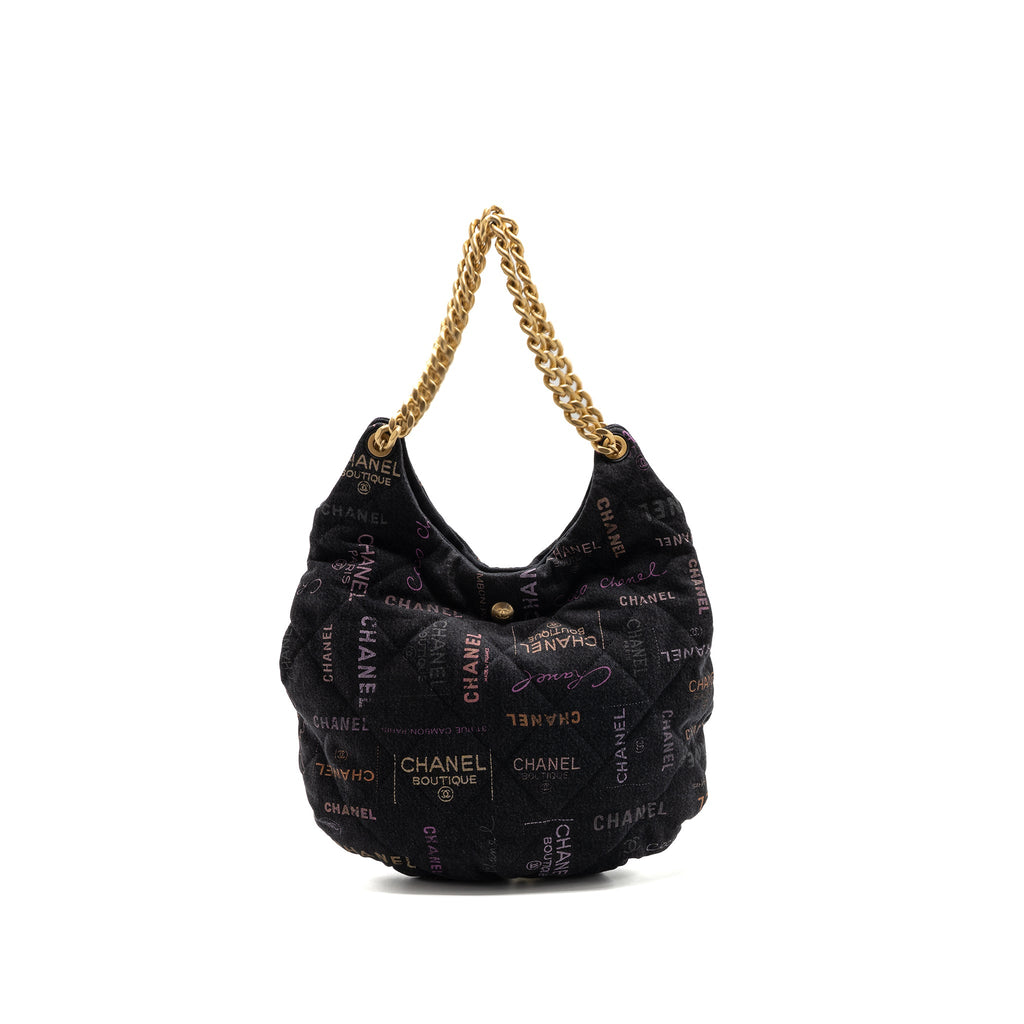 CHANEL DENIM GRAFFITI SHOULDER BAG BLACK GHW (MICROCHIP)