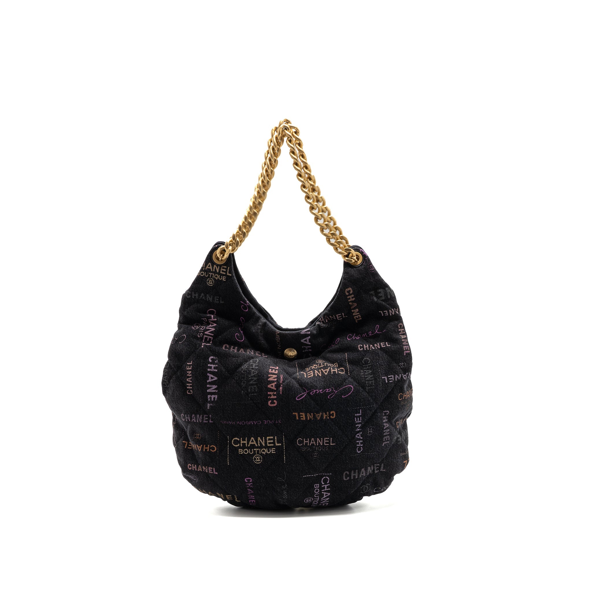 CHANEL DENIM GRAFFITI SHOULDER BAG BLACK GHW (MICROCHIP)