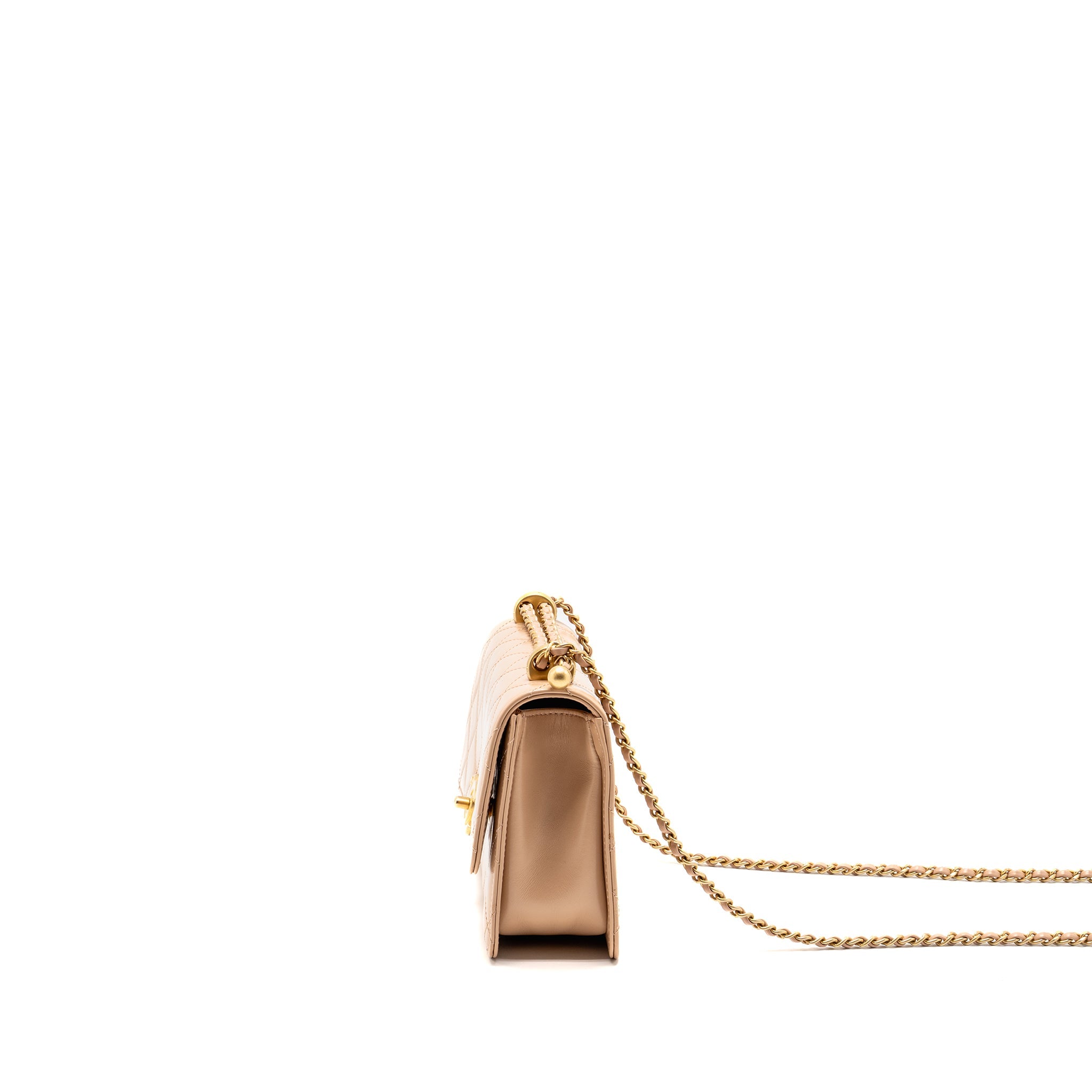 CHANEL GOLD CRUSH FLAP BAG CALFSKIN BEIGE GHW (MICROCHIP)