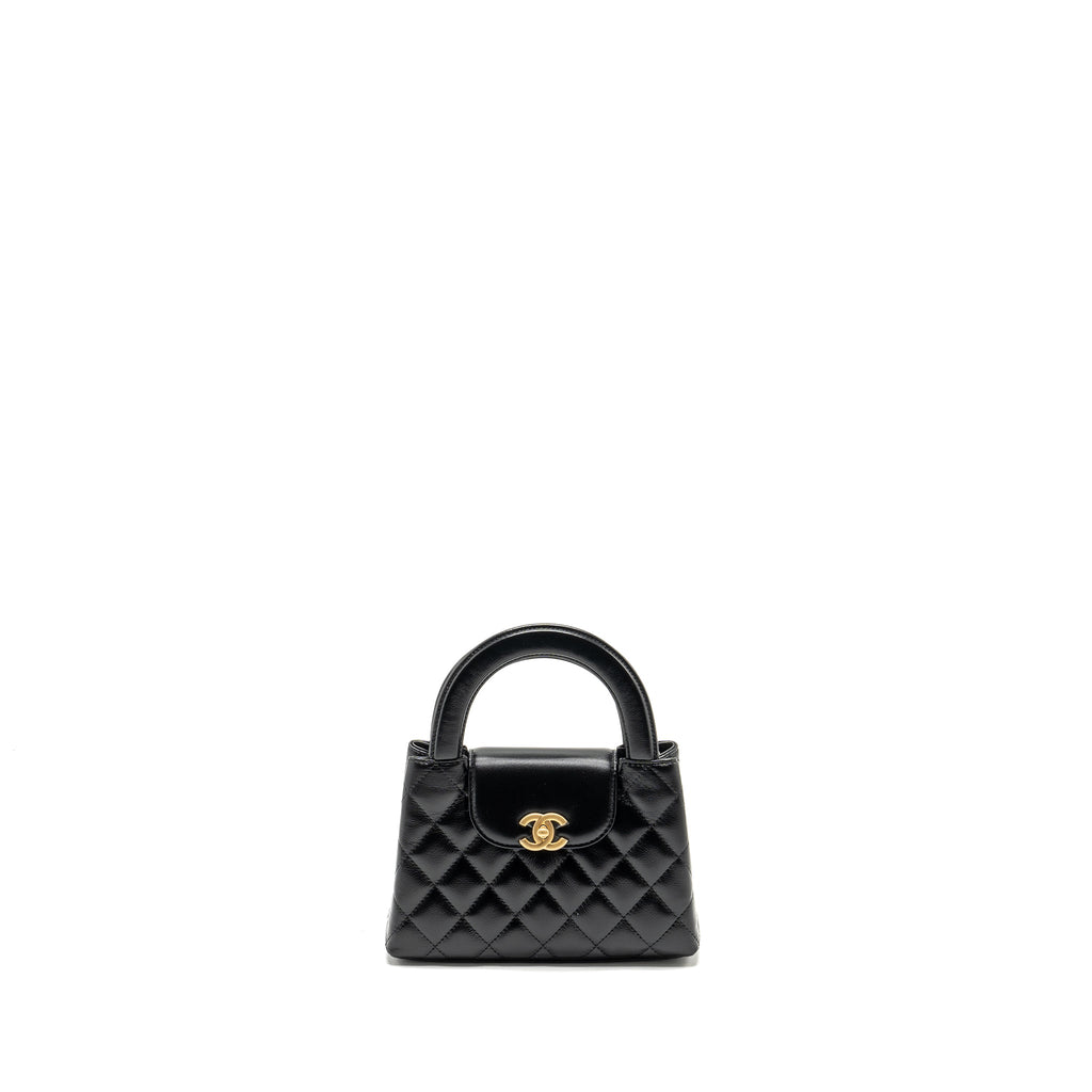 CHANEL MINI KELLY SHOPPING TOTE BAG CALFSKIN BLACK GHW (MICROCHIP)