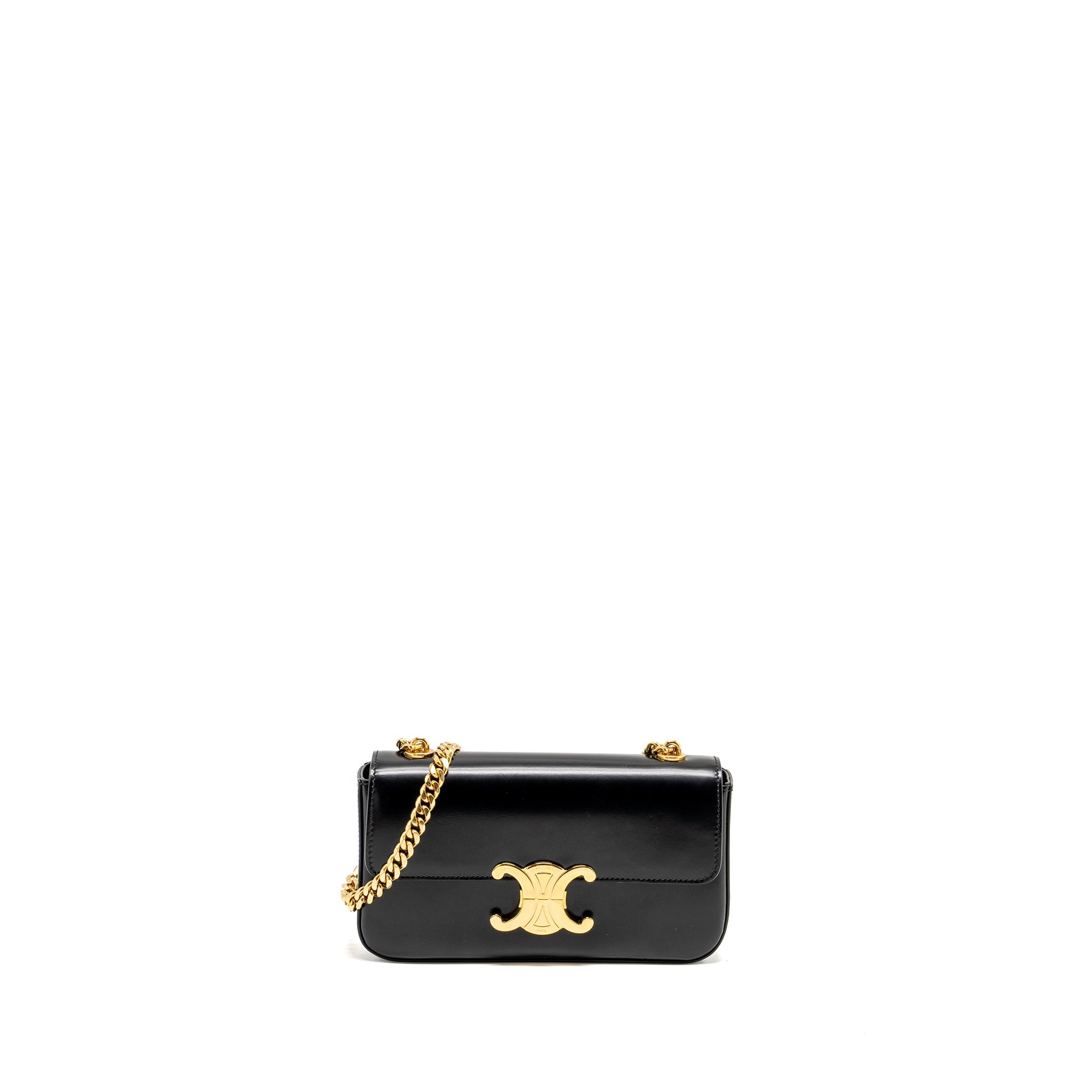 CELINE TRIOMPHE CHAIN SHOULDER BAG SHINY CALFSKIN BLACK GHW