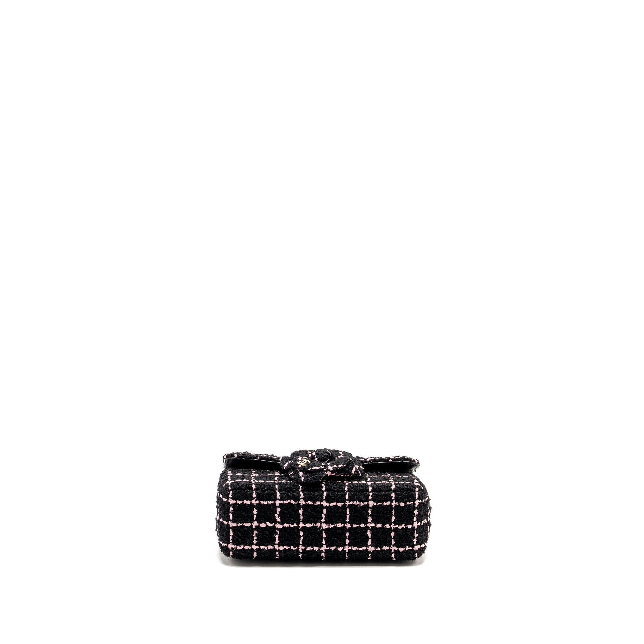 CHANEL 23K FLOWER BOMB MINI RECTANGULAR FLAP BAG TWEED BLACK / PINK LGHW (MICROCHIP)