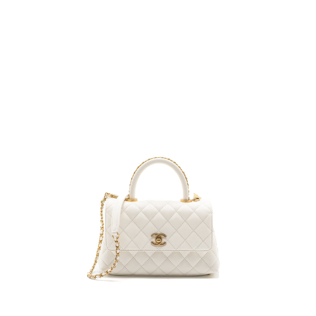 CHANEL 23P DETAILED TOP HANDLE SMALL COCO HANDLE CAVIAR WHITE GHW (MICROCHIP )