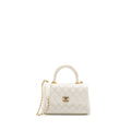 CHANEL 23P DETAILED TOP HANDLE SMALL COCO HANDLE CAVIAR WHITE GHW (MICROCHIP )