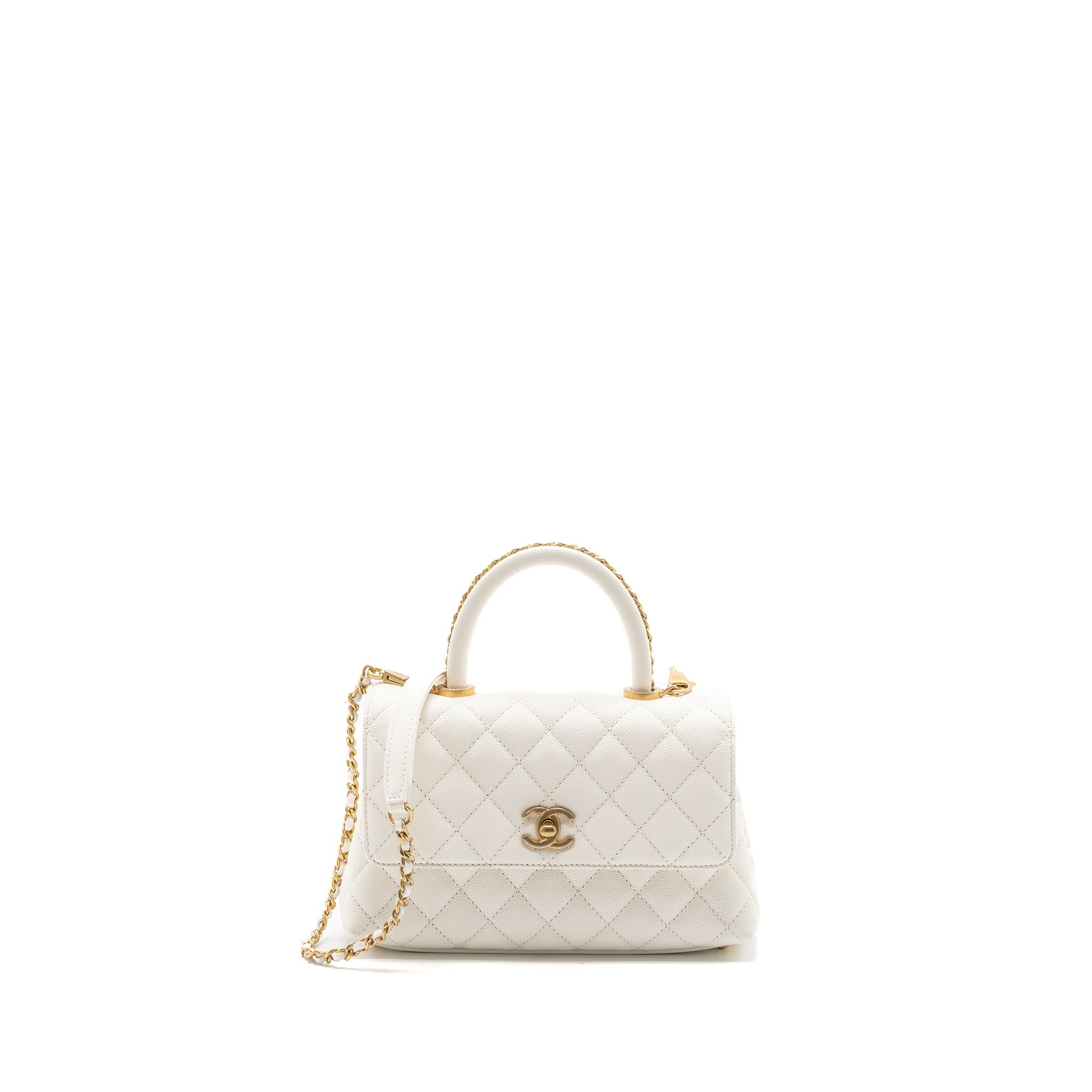 CHANEL 23P DETAILED TOP HANDLE SMALL COCO HANDLE CAVIAR WHITE GHW (MICROCHIP )
