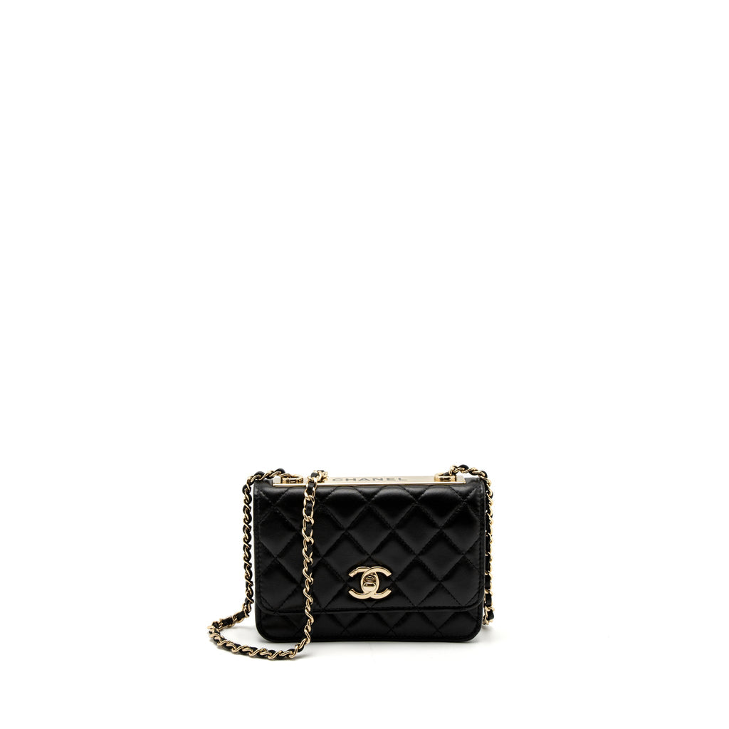 CHANEL MINI TRENDY CC WALLET ON CHAIN LAMBSKIN BLACK LGHW (MICROCHIP)