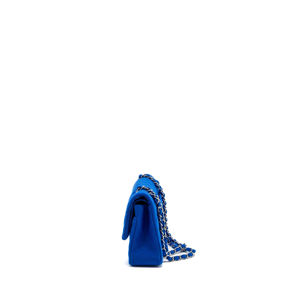 CHANEL MEDIUM CLASSIC DOUBLE FLAP BAG FABRIC BLUE SHW