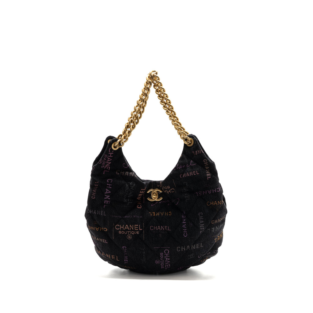 CHANEL DENIM GRAFFITI SHOULDER BAG BLACK GHW (MICROCHIP)