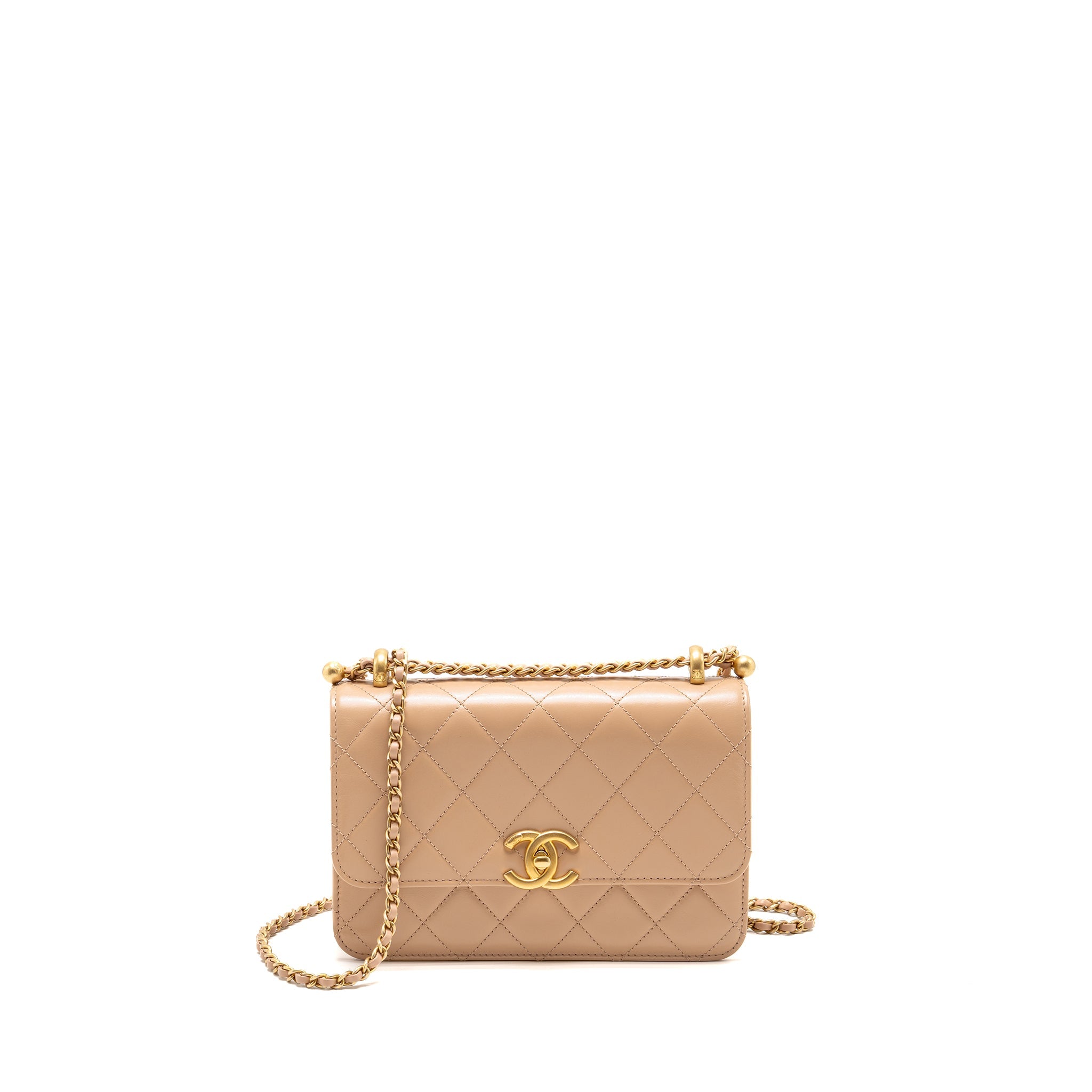 CHANEL GOLD CRUSH FLAP BAG CALFSKIN BEIGE GHW (MICROCHIP)
