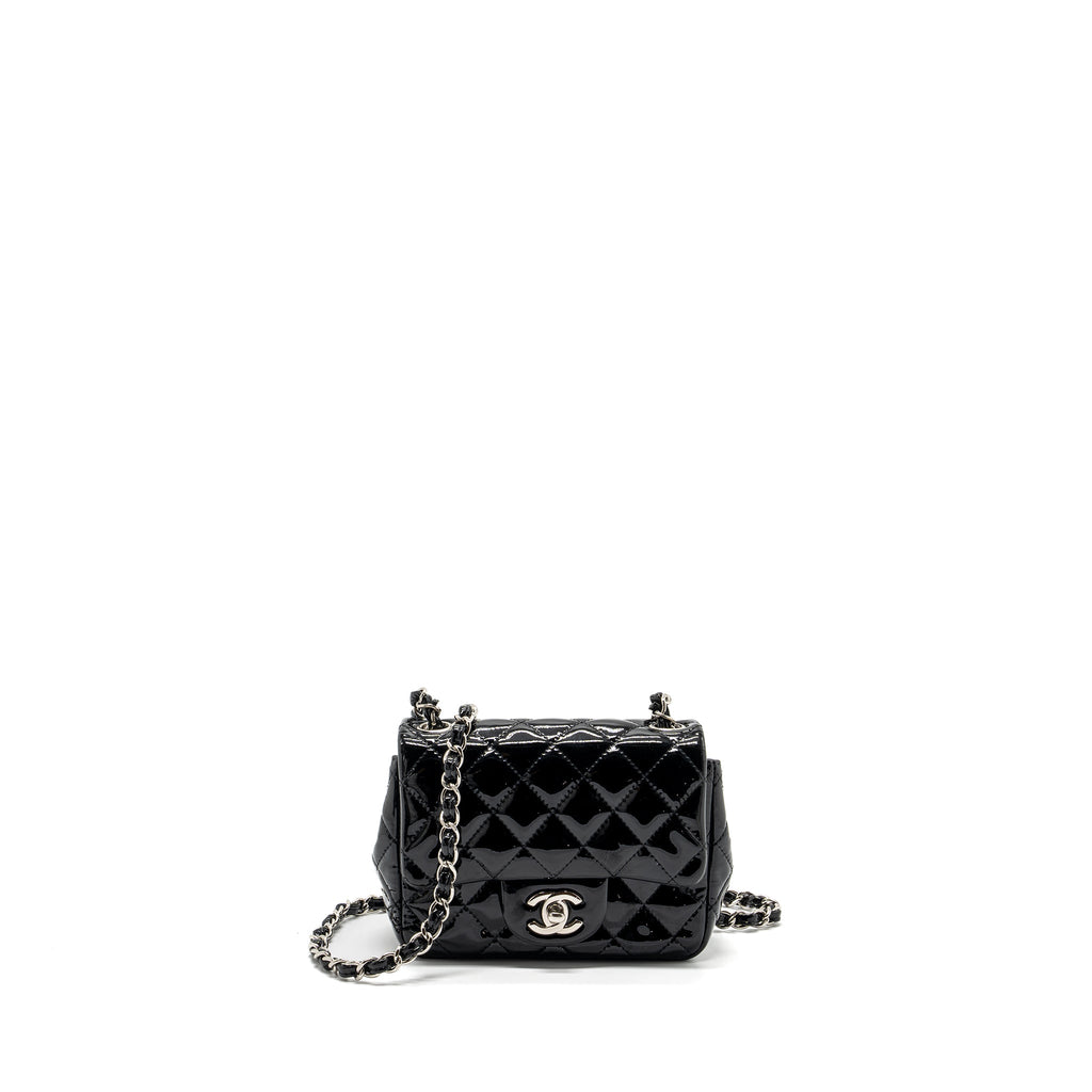 CHANEL CLASSIC MINI SQUARE FLAP BAG PATENT BLACK SHW