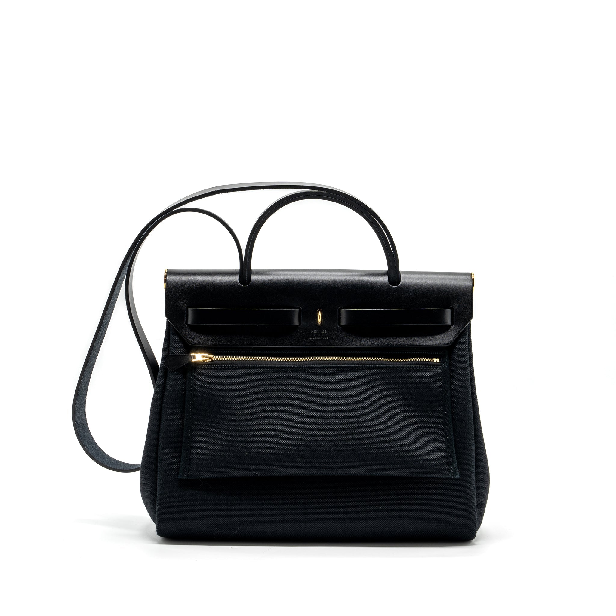 HERMES HERBAG 31 ZIP BAG CANVAS/ HUNTER BLACK GHW