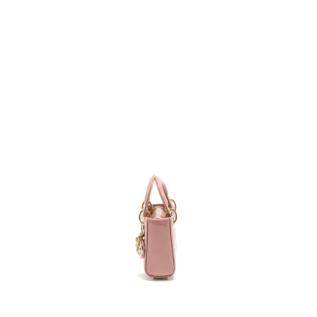 DIOR MICRO LADY DIOR PATENT LEATHER DARK PINK LGHW