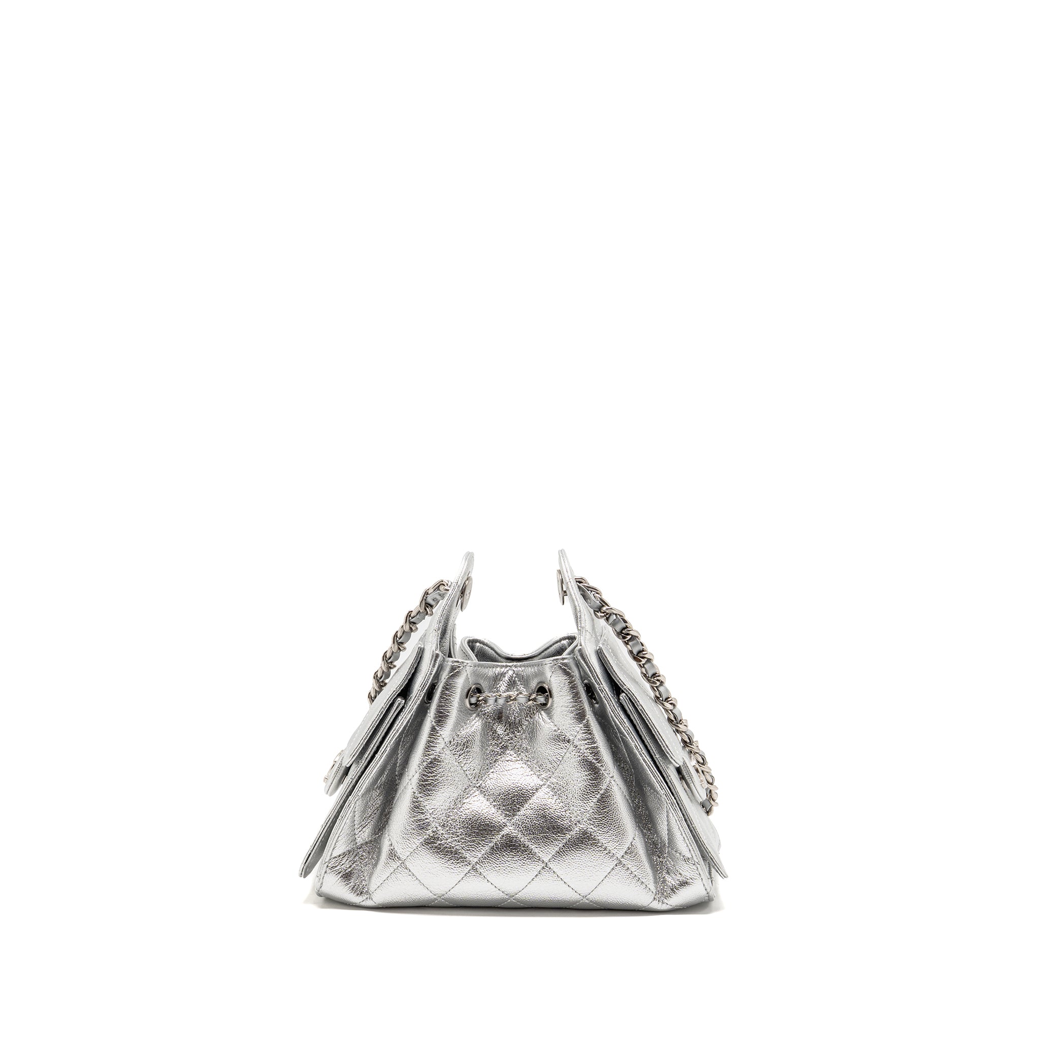 CHANEL MINI 25 BAG METALLIC GRAINED CALFSKIN SILVER SHW (MICROCHIP)