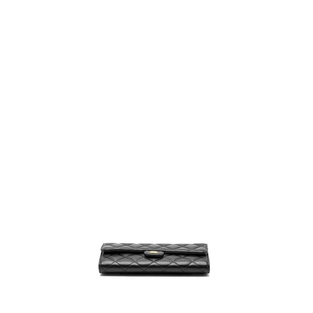 CHANEL CLASSIC LONG FLAP WALLET LAMBSKIN BLACK GHW (MICROCHIP)