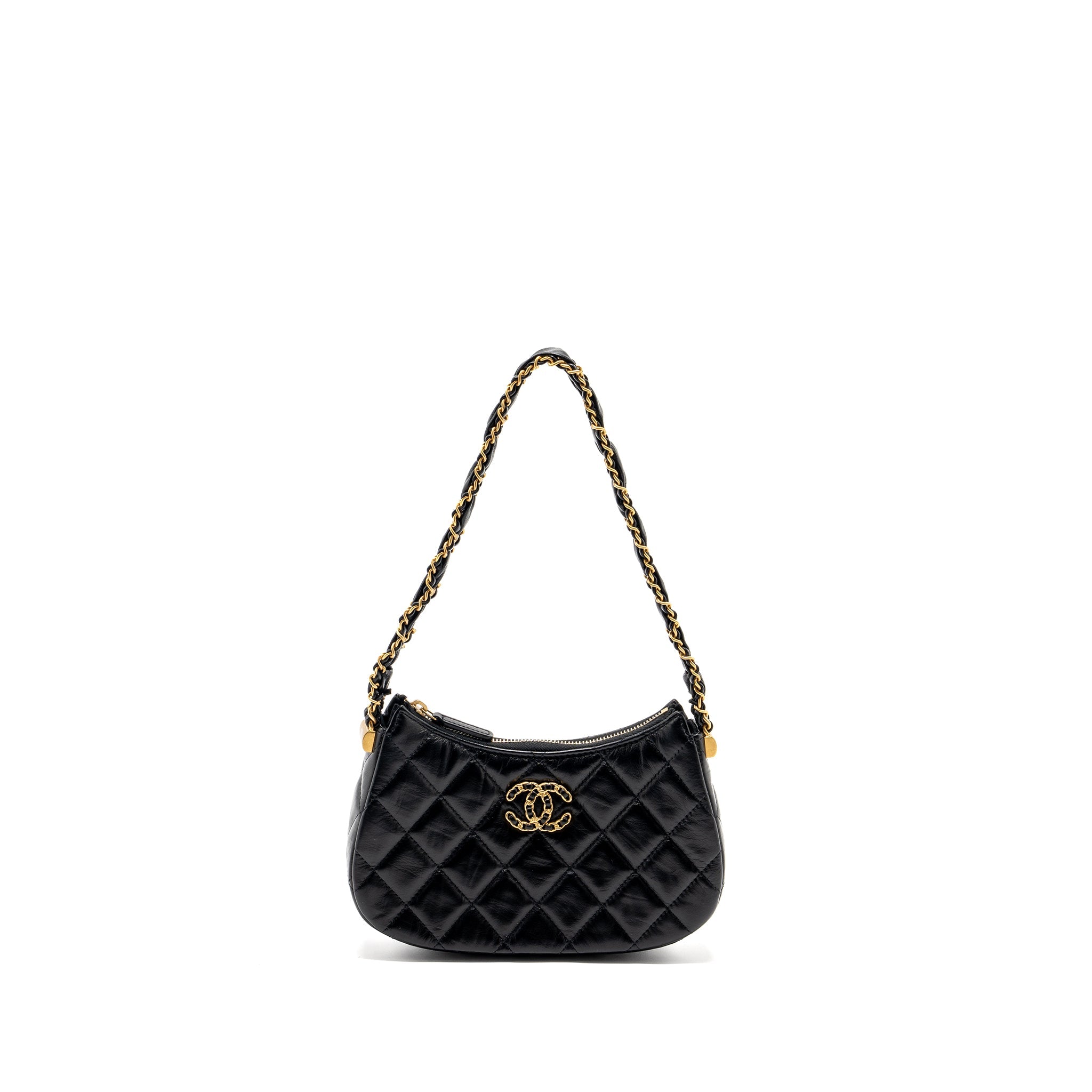 CHANEL 23K SMALL HOBO SHOULDER BAG CALFSKIN BLACK GHW (MICROCHIP)