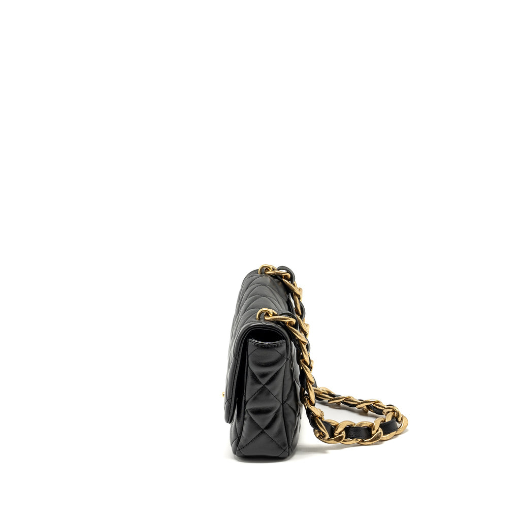 CHANEL GIANT CHAIN QUILTED LARGE FLAP BAG LAMBSKIN BLACK GHW (MICROCHIP)
