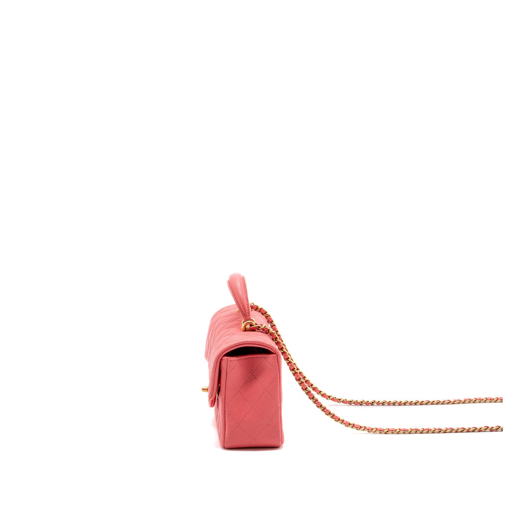 CHANEL TOP HANDLE MINI RECTANGULAR FLAP BAG CAVIAR PINK GHW