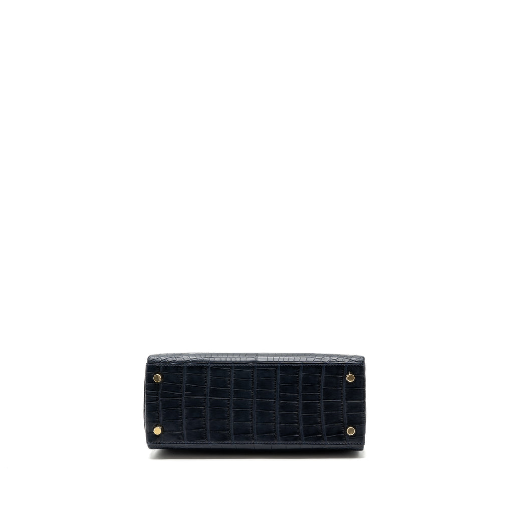 HERMES KELLY 25 MATTE CROCODILE ALLIGATOR MISSISSIPPIENSIS BLUE INDIGO GHW