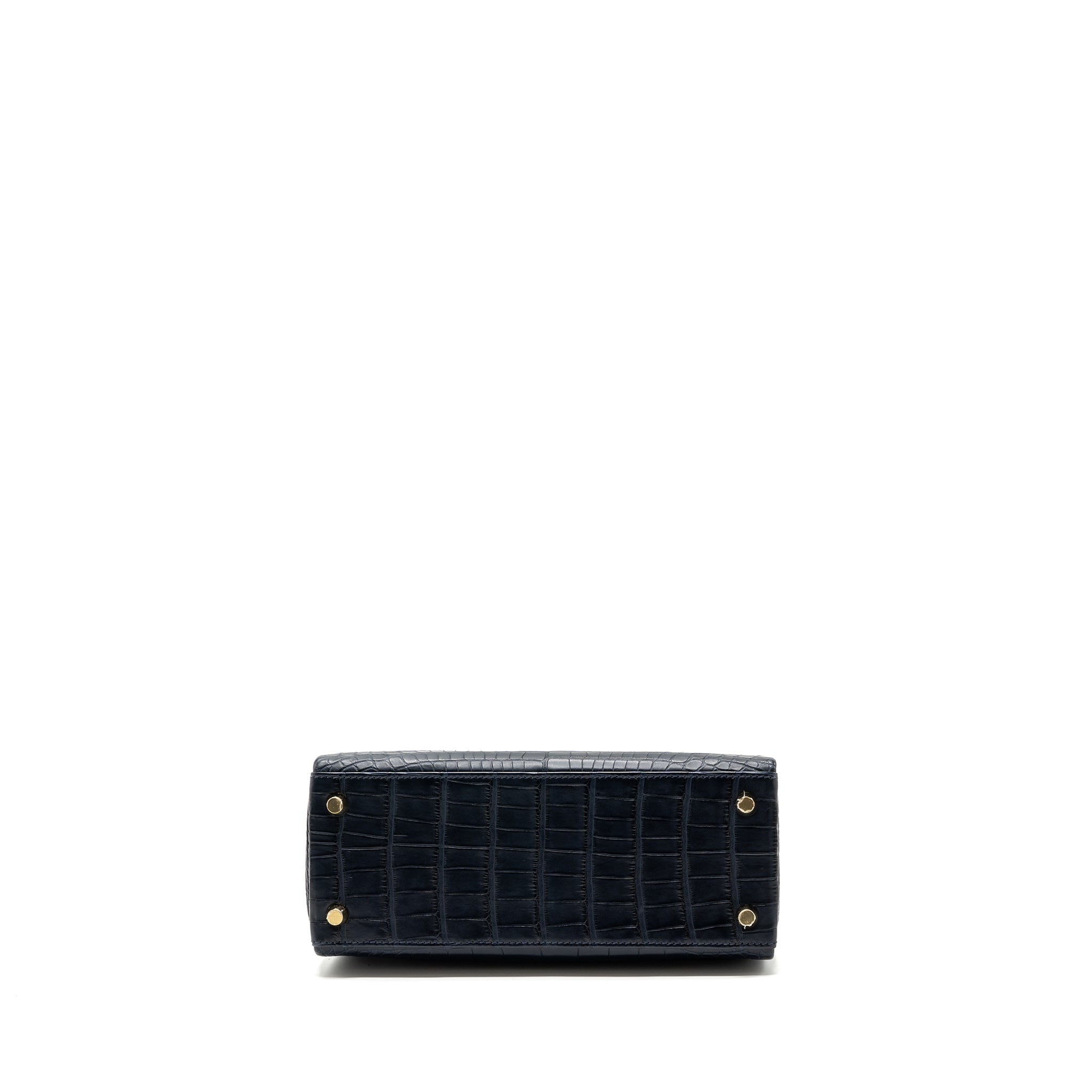 HERMES KELLY 25 MATTE CROCODILE ALLIGATOR MISSISSIPPIENSIS BLUE INDIGO GHW