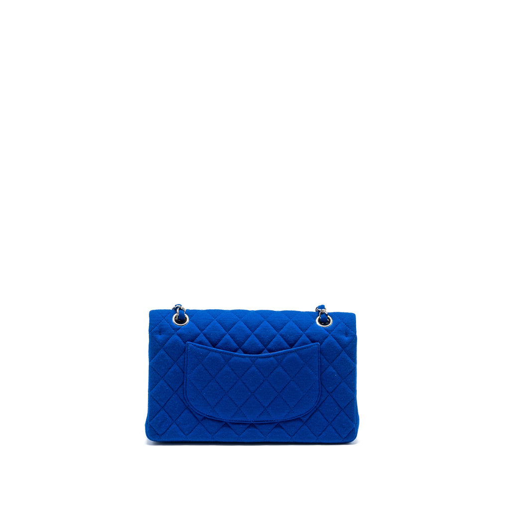 CHANEL MEDIUM CLASSIC DOUBLE FLAP BAG FABRIC BLUE SHW