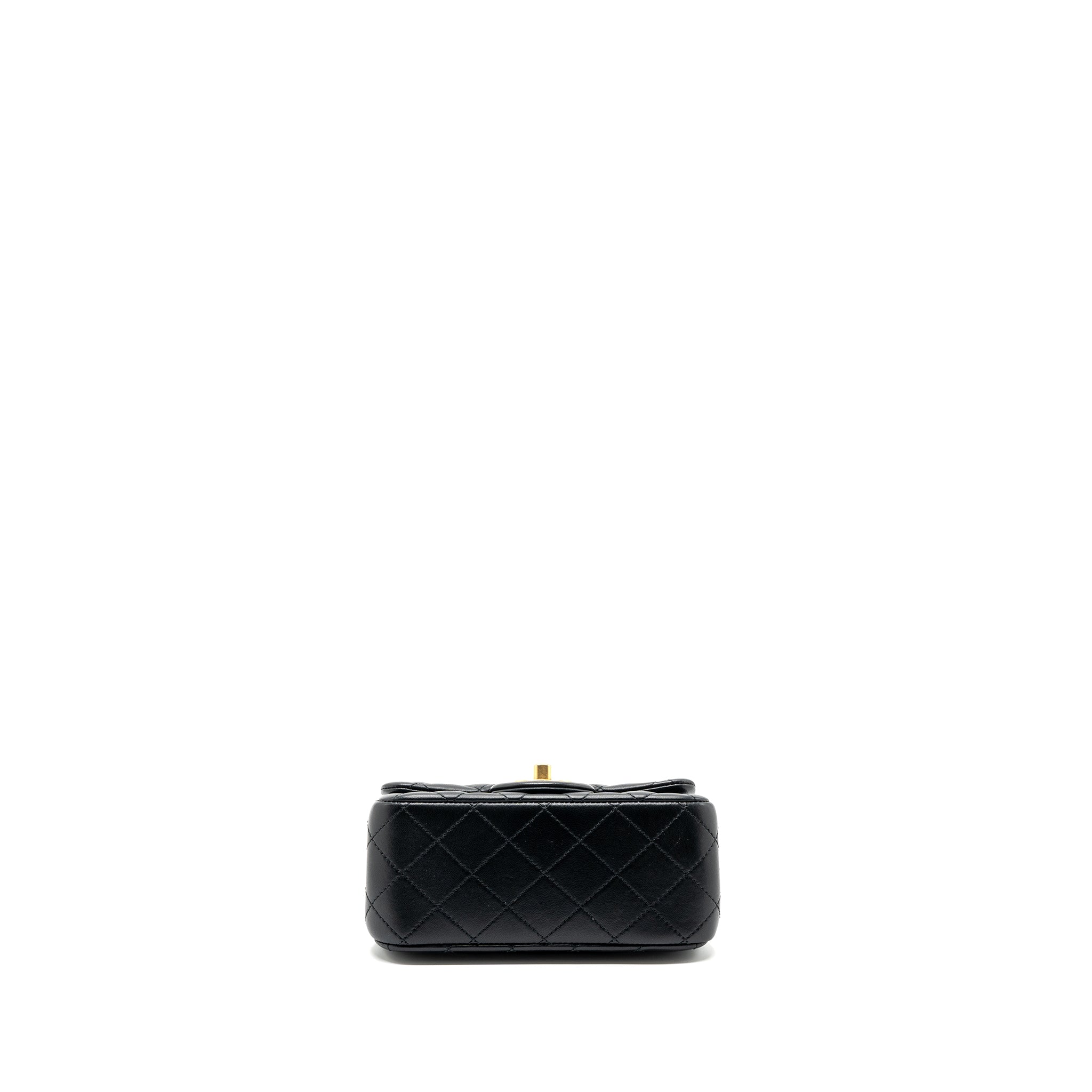 CHANEL CAMELLIA ADJUSTABLE CHAIN MINI SQUARE FLAP BAG LAMBSKIN BLACK GHW (MICROCHIP)